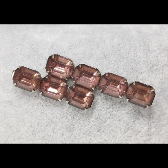 Antique Art Deco Purple Glass Double Bar Brooch, Prong Set, C Clasp, 1920s - Picture 2 of 10